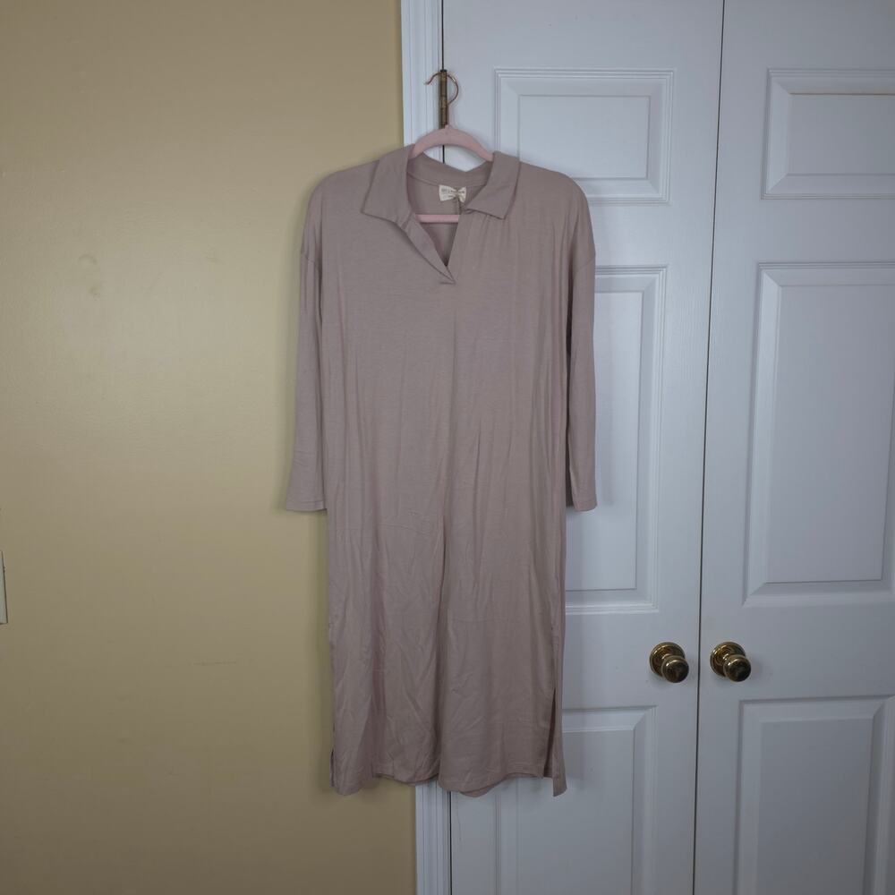 Mus & Bombon Odeleite Polo Long Sleeve Dress in Tostado Tan Size S